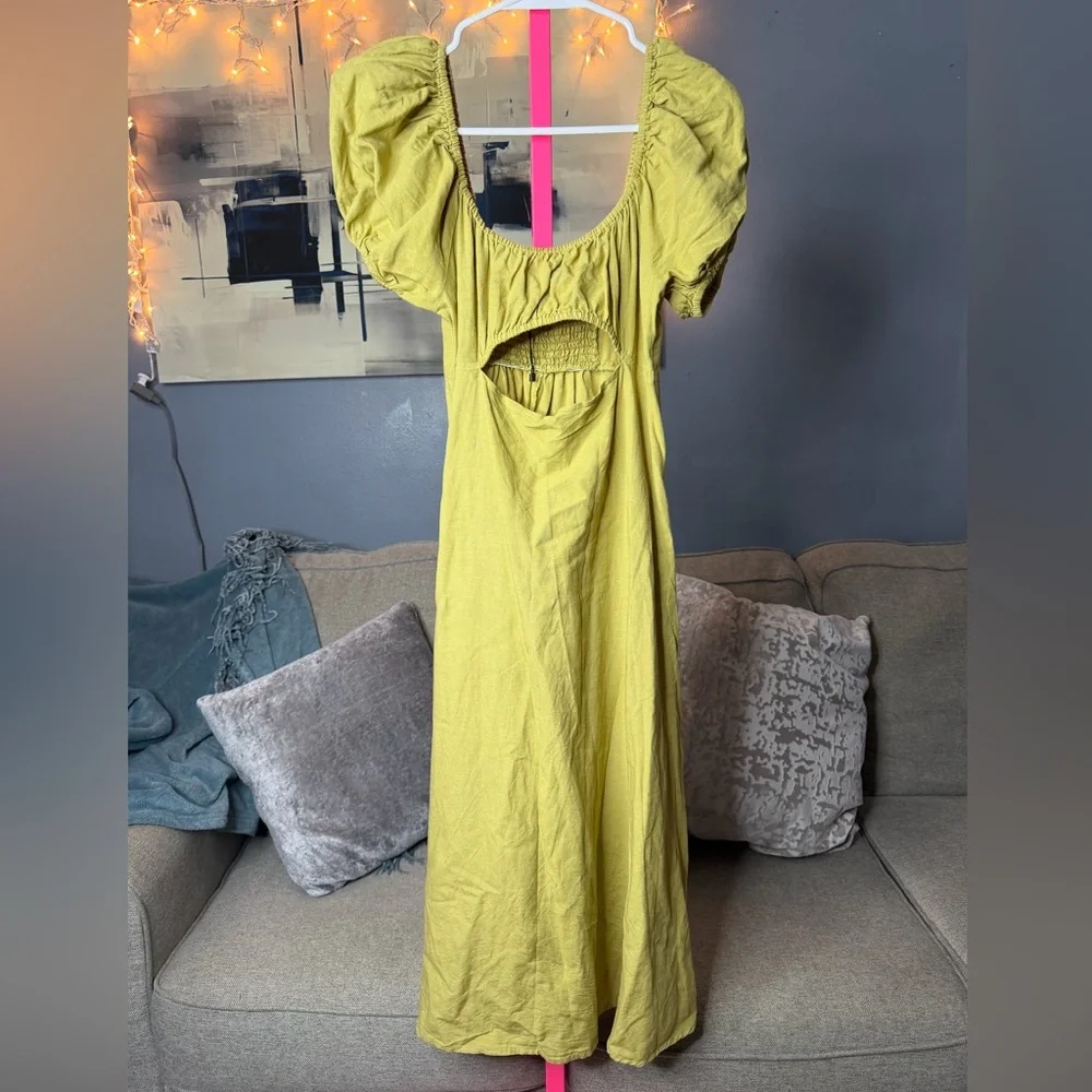 Nasty Gal Olive Puff Sleeve Cutout Maxi Dress US 4 - Picture 3 of 6